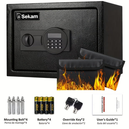 Fireproof Home Safe Box with Digital Keypad and Key Lock Steel Security Safe for Money for Entryways, Bedrooms and Living Spaces