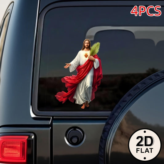 Four-Piece Red-and-White Robe Figure Sticker Set for Vehicle Windows and Other Flat Surfaces
