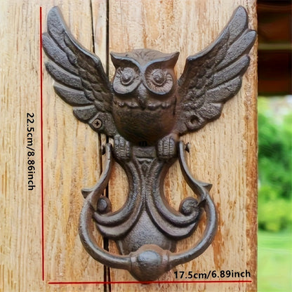 Owl Door Knocker Heavy Duty Cast Iron Winged Old Country Style Feather Detail Rustic Home Entryway Decoration Craft Gift