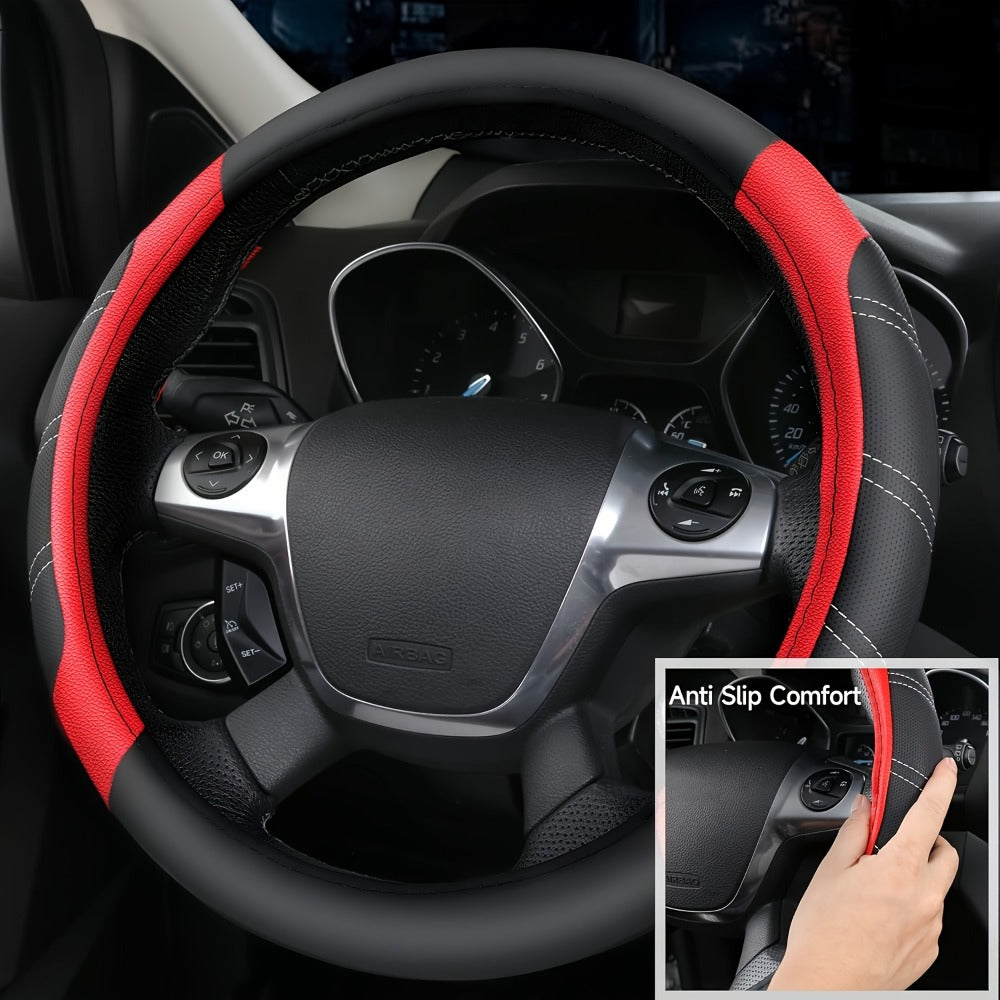 Steering Wheel Cover & Waterproof Car Floor Mats Combo Set – Microfiber Anti-Slip Universal Fit 14.5-15 Inch for 95% Sedan SUV Cars