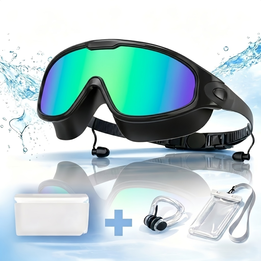 Mirrored Swimming Goggles with Nose Clip, Earplugs and Case in Gold, Pink or Two-Pair Gold-and-Pink Options