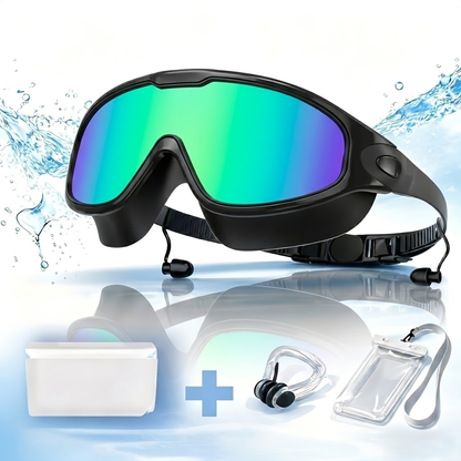 Mirrored Swimming Goggles with Nose Clip, Earplugs and Case in Gold, Pink or Two-Pair Gold-and-Pink Options