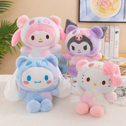 Sanrio Tie Dye Plush Set of 5, Kawaii Hello Kitty Kuromi My Melody Cinnamoroll Gudetama Stuffed Animals