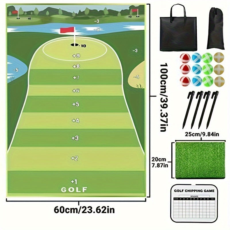 Golf Chipping Game Mat Set for Adults – Indoor Outdoor Golf Game Equipment with 12 Sticky Balls, 4 Ground Stakes