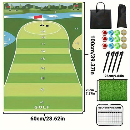 Golf Chipping Game Mat Set for Adults – Indoor Outdoor Golf Game Equipment with 12 Sticky Balls, 4 Ground Stakes