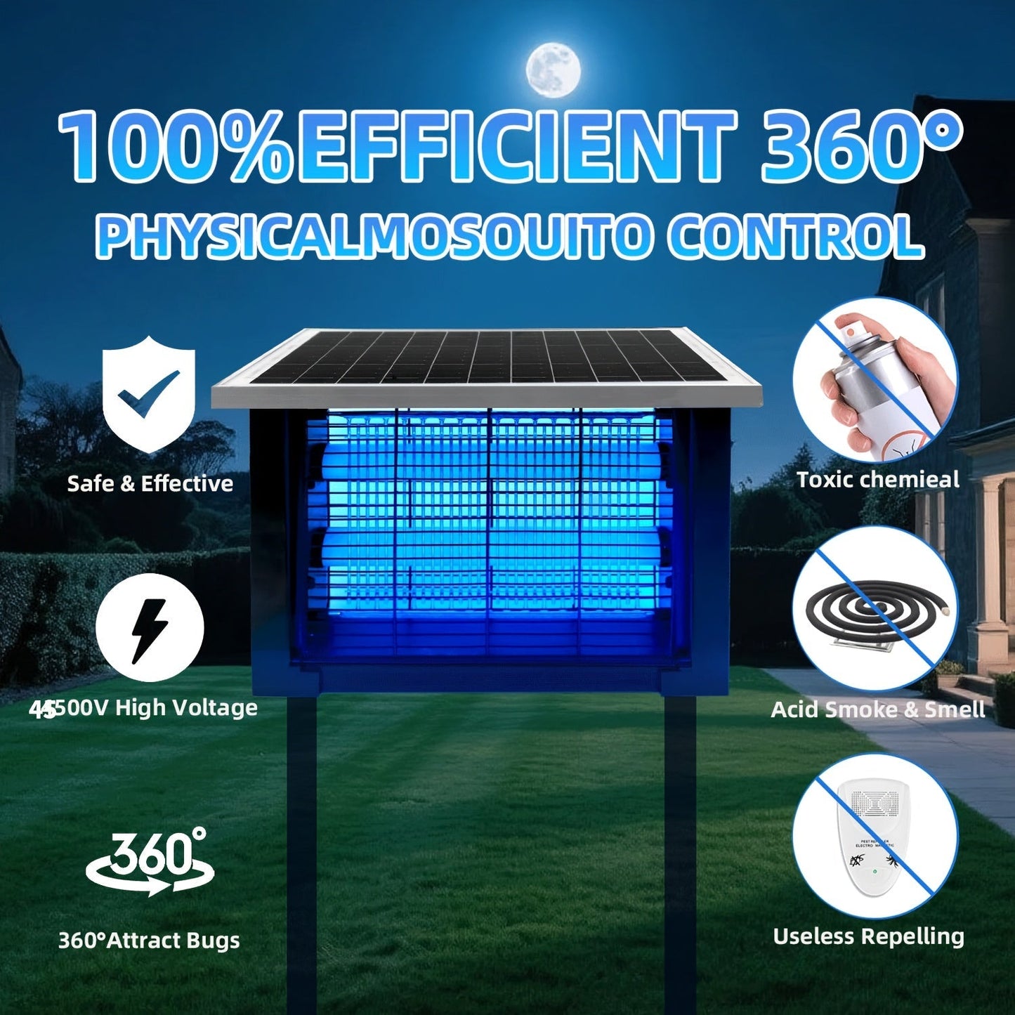 Solar Bug Zapper Outdoor Rechargeable | Patio Garden Backyard Camping