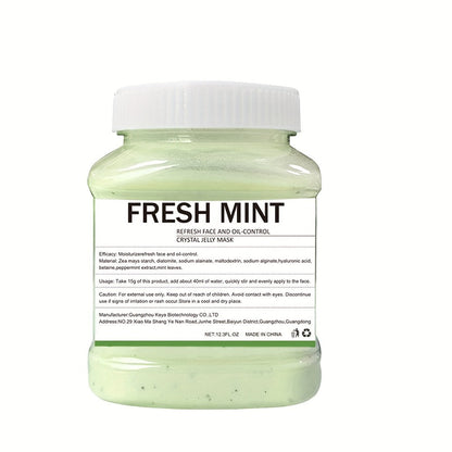 Face Mask, Fresh Mint Crystal Jelly Powder 12.3 fl oz Jar with 15g-to-40ml Mixing Directions for Peel-Off Use