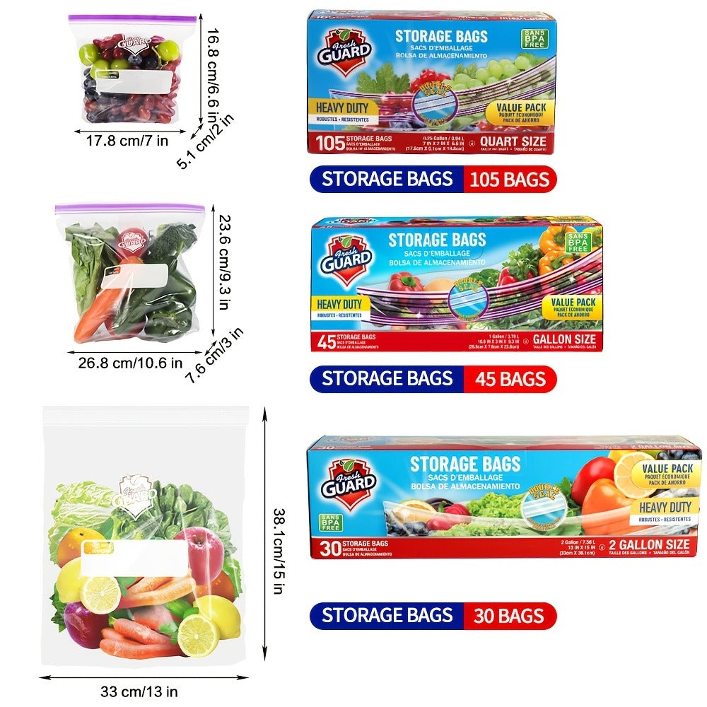 Reclosable Food Storage Bags Heavy Duty Ziplock Seal Fresh-Keeping Bags for Fruits Vegetables Grains Meat Kitchen Organizer Multiple Sizes