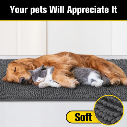 Chenille Doormat Absorbent Non-Slip Washable Indoor Outdoor Mat – Soft Shaggy Entryway Rug for Muddy Paws
