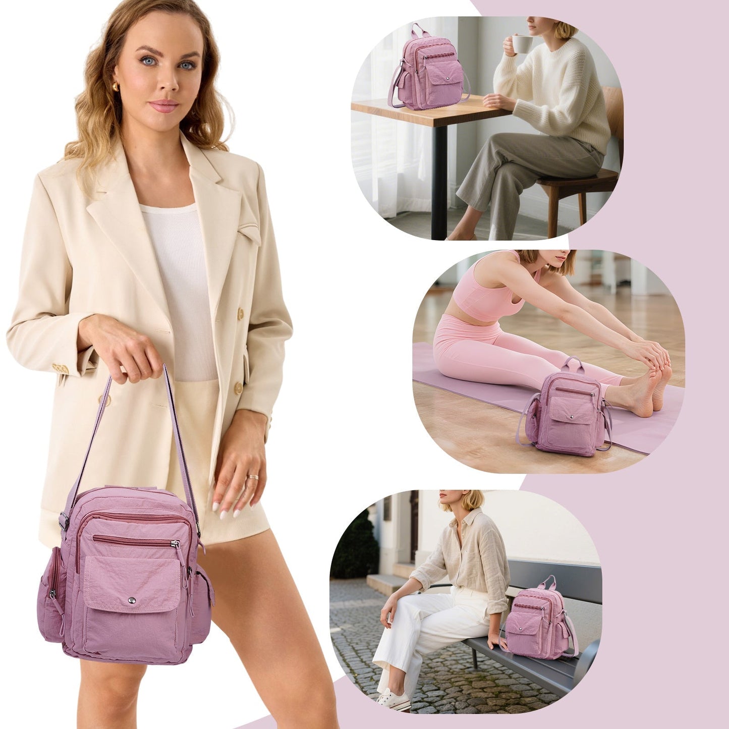 Backpack for Women – 2 Piece, Nylon, Quilted, Lightweight – detail view 15