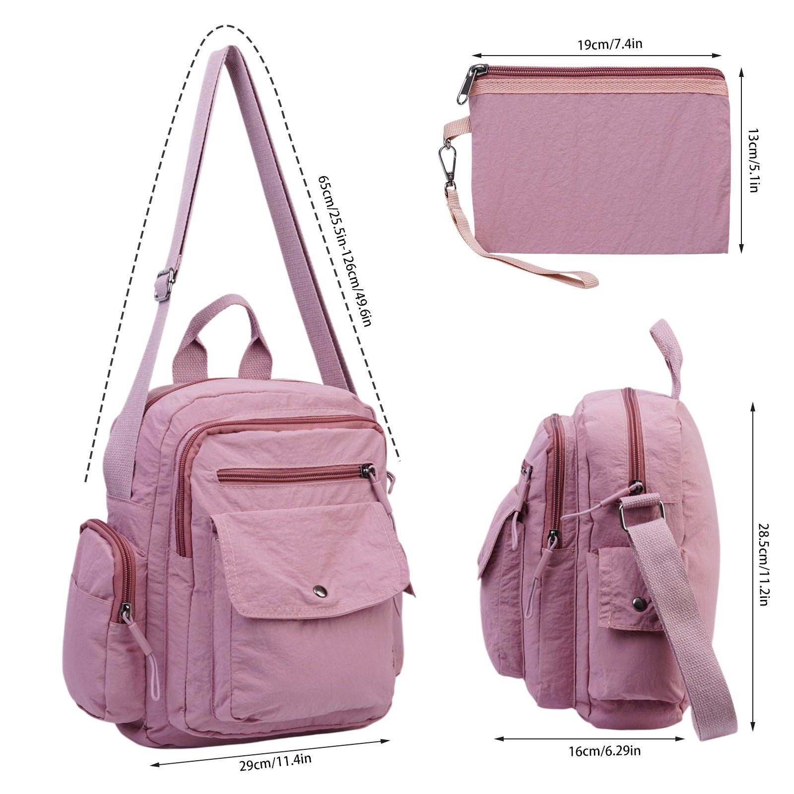Backpack for Women – 2 Piece, Nylon, Quilted, Lightweight – detail view 4