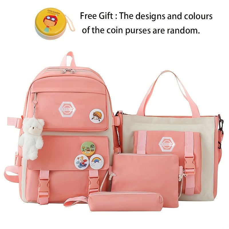 Backpack for Women – 4-Piece, Canvas, for Travel & School – alternate view