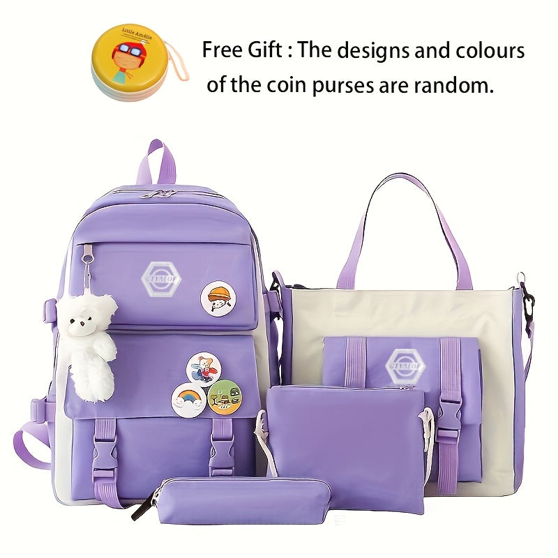 Backpack for Women – 4-Piece, Canvas, for Travel & School – detail view 3