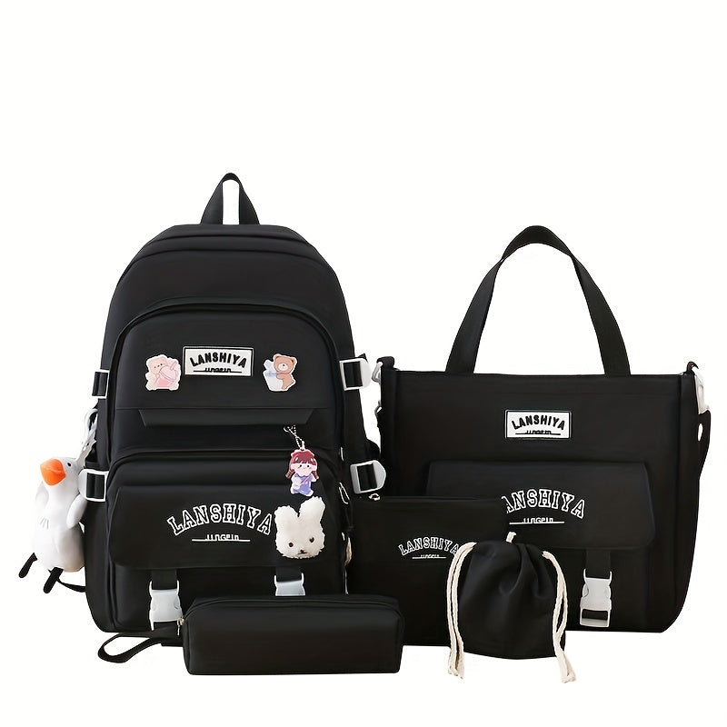 Backpack for Women – 5 Piece, Large Capacity, for School – front view - product view 19
