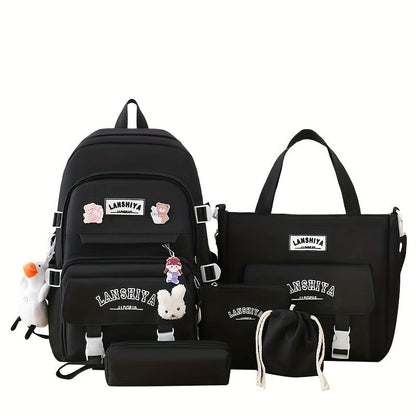 Backpack for Women – 5 Piece, Large Capacity, for School – front view - product view 19
