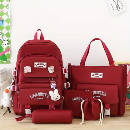 Backpack for Women – 5 Piece, Large Capacity, for School – front view