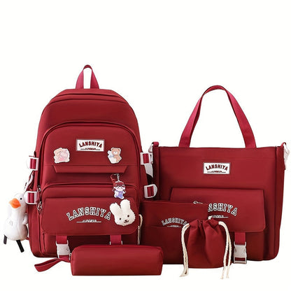 Backpack for Women – 5 Piece, Large Capacity, for School – alternate view