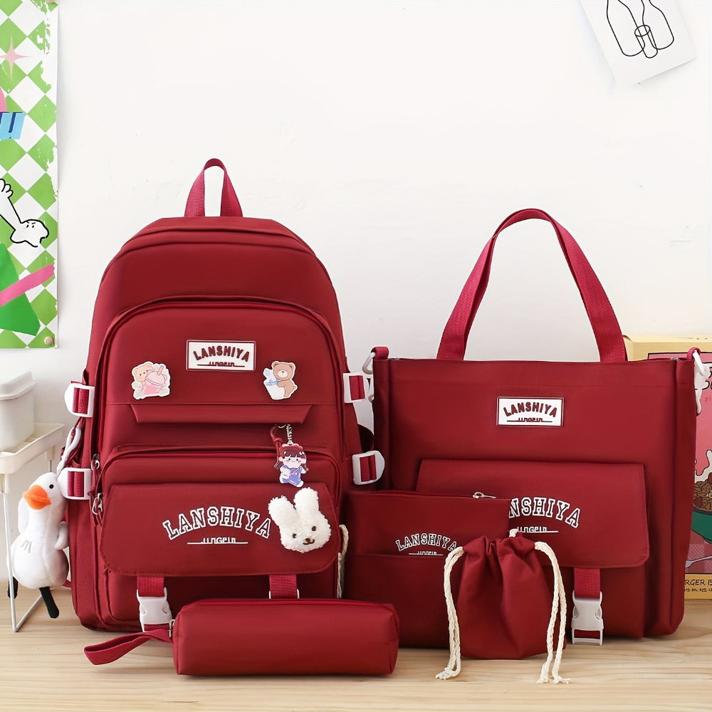 Backpack for Women – 5 Piece, Lightweight, Large Capacity, for School – front view