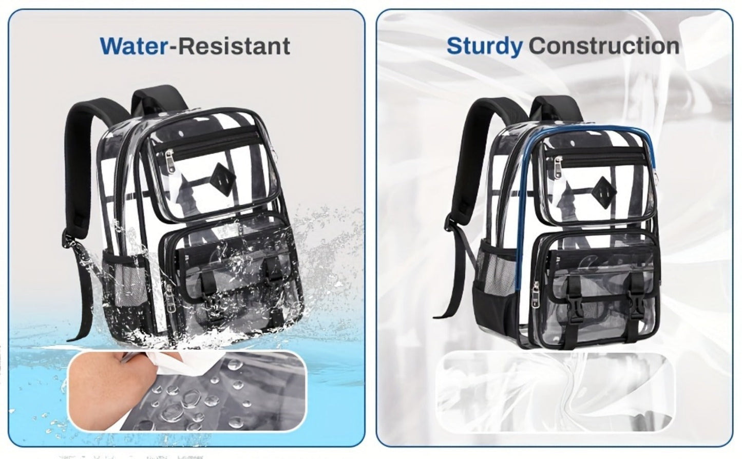 Backpack for Women – PVC, Clear, Transparent, Multi-Pocket – detail view 14
