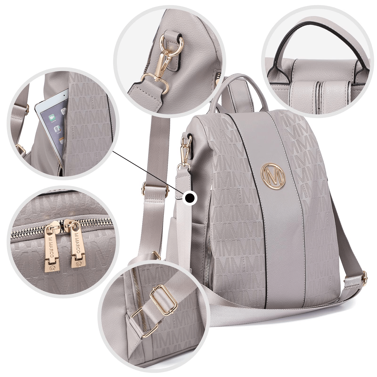 Backpack for Women – Vegan Leather, Anti-Theft, Convertible, Multi-Pocket – detail view 48
