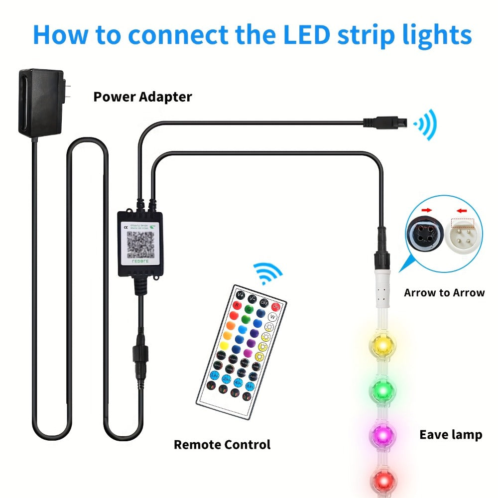 RGB Eave String Light Kit from 50ft to 400ft with Plug-In Adapter, App and Handheld Remote