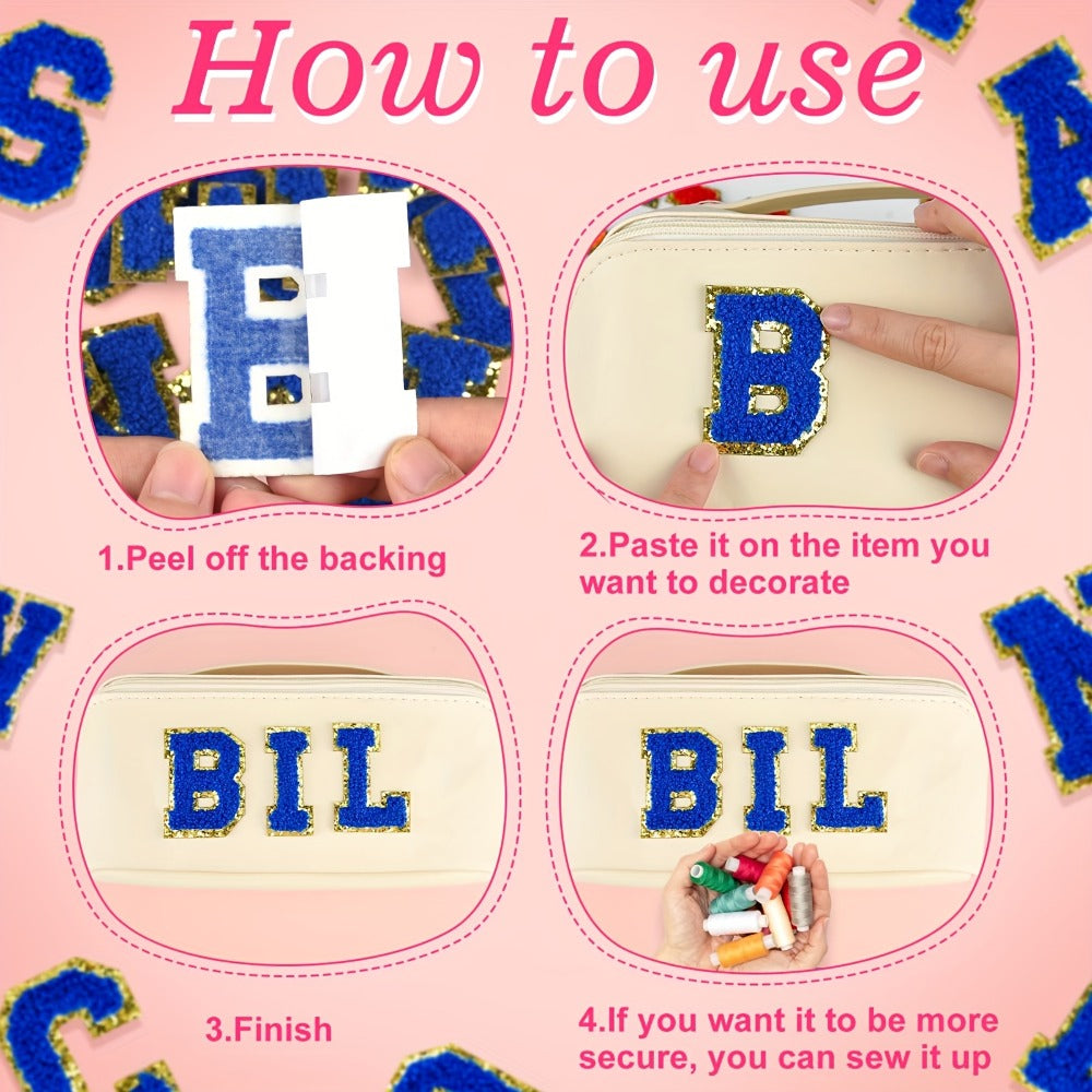 Chenille Letter Patches Self Adhesive A-Z 26pcs – Embroidered Alphabet Applique Stickers for Clothes Bags Hats Phone Cases