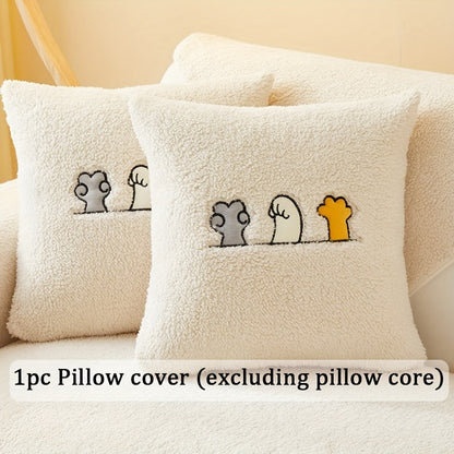 Sofa Cover Thick Plush Shearling Panels with Animal and Bone Embroidery and Backing Detail for 2 to 4 Seats