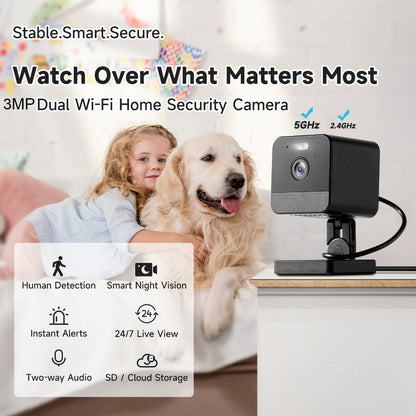 Indoor Security Camera 4-Pack with Dual-Band WiFi, Color Night Vision, Two-Way Audio and Multiple Storage Options