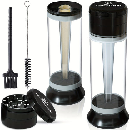 3-in-1 Zinc Alloy Spice Grinder Pre-Rolled Cone Loader 6-Hole Storage Rolling Machine for Entryways, Bedrooms and Living Spaces