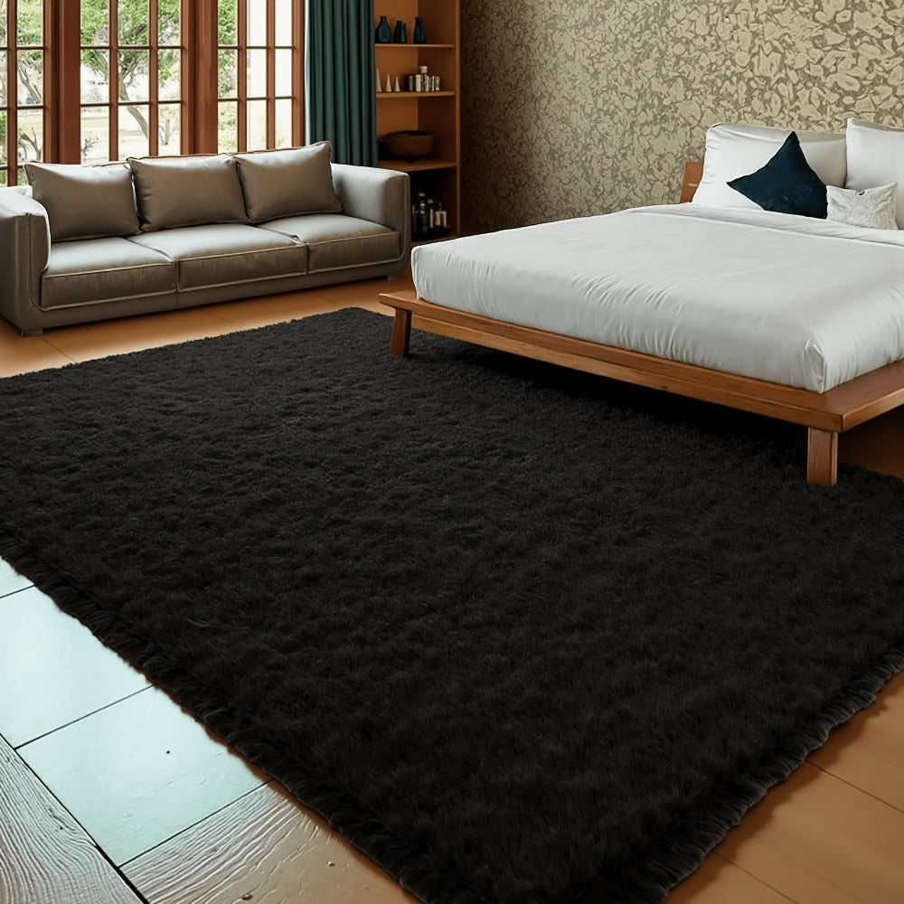 Plush Shaggy Area Rug 1.6 Inch Thick Non-Slip Machine Washable Polyester Carpet – Tie-Dye & Solid Color Fluffy Rectangle Rug for Living