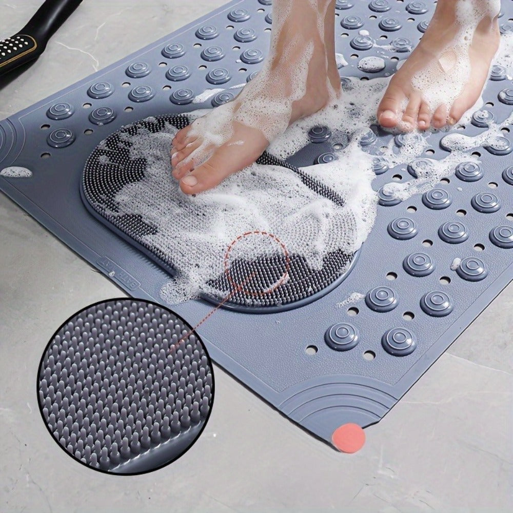 Bath Mat with Massage Buttons - PVC Shower Mat with Polka Dot Pattern, 0.35" Thick Rectangular Bathroom Safety Mat