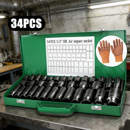 Impact Socket Set, 53-Piece Tool Set, 47-Piece 3/8" Drive & 34-Piece 1/2" Drive, SAE & Metric Sizes