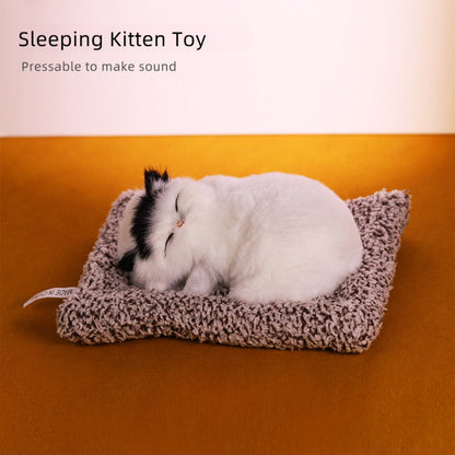 Plush Toy Realistic Sleeping Cat with Meow Sound in Four Coat Patterns for Desk or Room Display