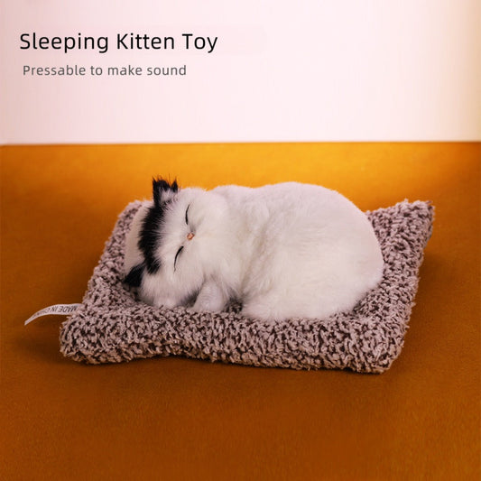 Plush Toy Realistic Sleeping Cat with Meow Sound in Four Coat Patterns for Desk or Room Display