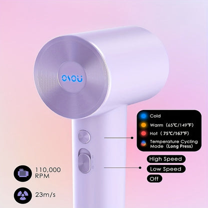 Compact Hair Dryer with 110, 000 RPM Motor-Speed Marking, Six Color Options and Concentrator-Style Nozzle