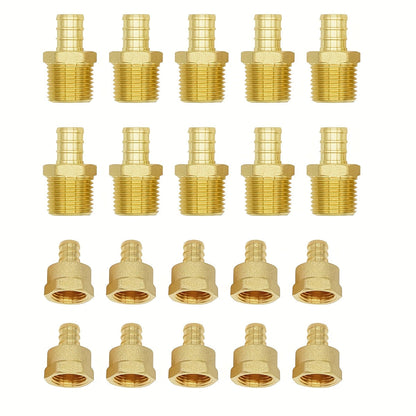 Brass PEX Crimp Adapters 20pcs – 10pcs 1/2" PEX x 1/2" Male NPT & 10pcs 1/2" PEX x 1/2" Female NPT Threaded Adapter