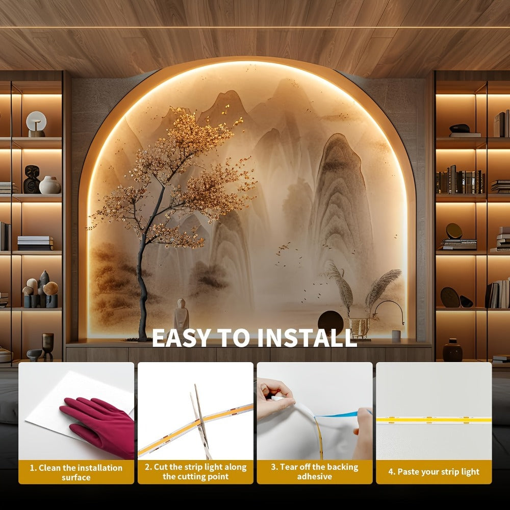 COB LED Strip Light 4800LEDs 32.8FT No – High Density Dimmable Knob Switch Ultra-Thin 8mm Flexible for Home, Desk and Accent Lighting