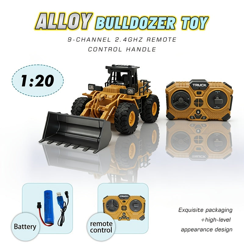 Remote Control Excavator Loader Dump Truck Toy for Kids 2.4GHz Alloy RC Construction Vehicle with Light & Sound