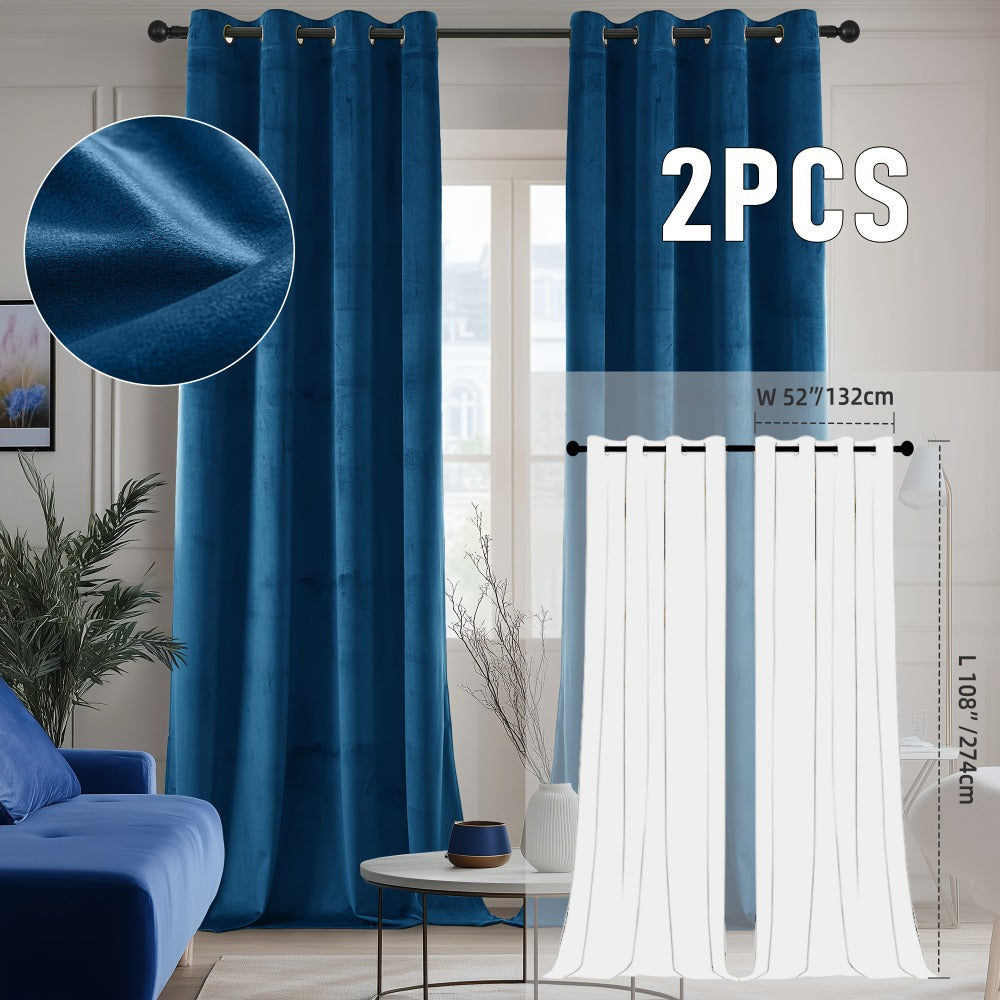 Velvet Room Darkening Curtains 2 Panels, Grommet Top Thermal Insulated Soundproof Blackout Curtains for Living Room Bedroom