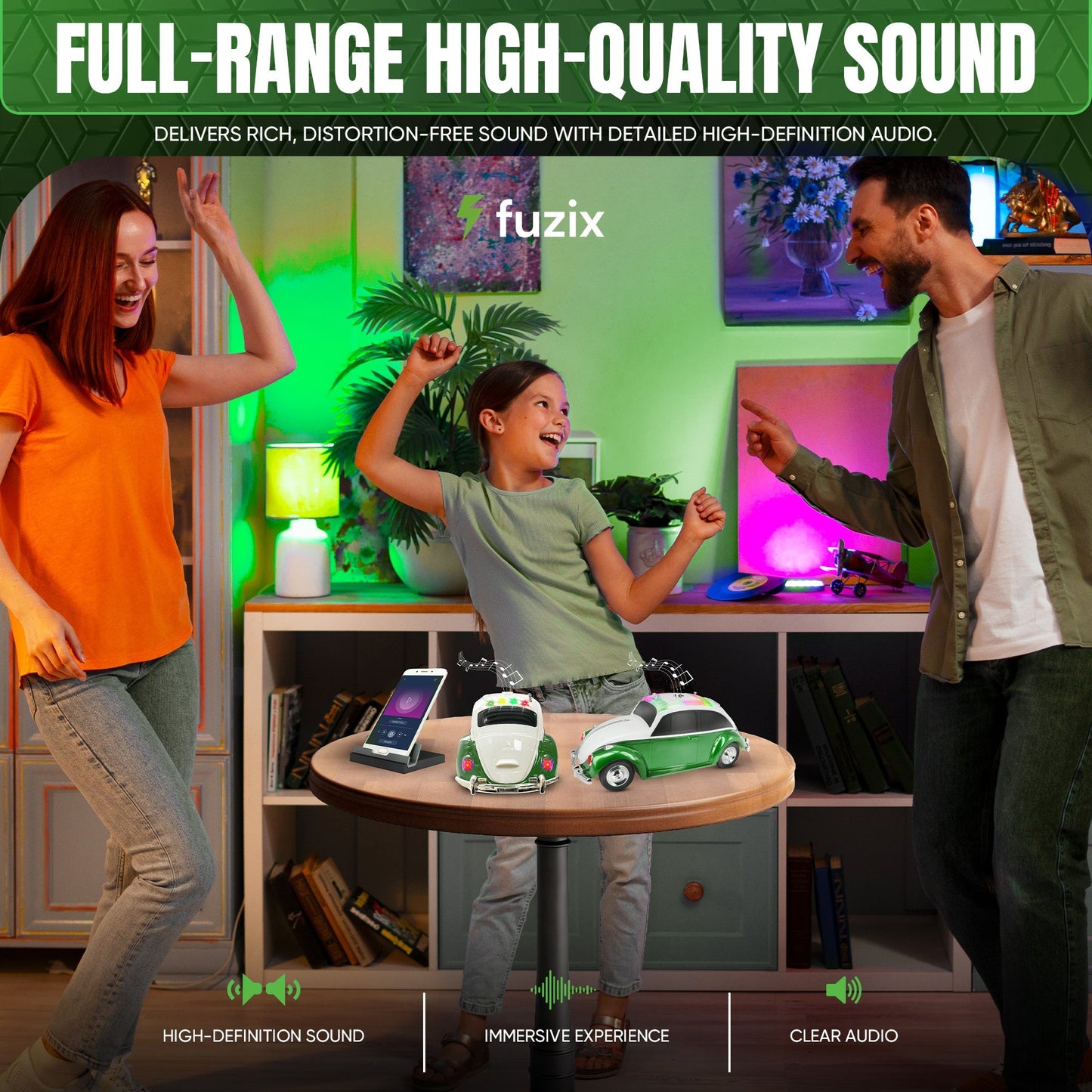 Fuzix WS-1958 Vintage Car Bluetooth Speaker with LED Headlights & Taillights | Retro Wireless Stereo, FM Radio, AUX/USB/TF, Built-in Mic