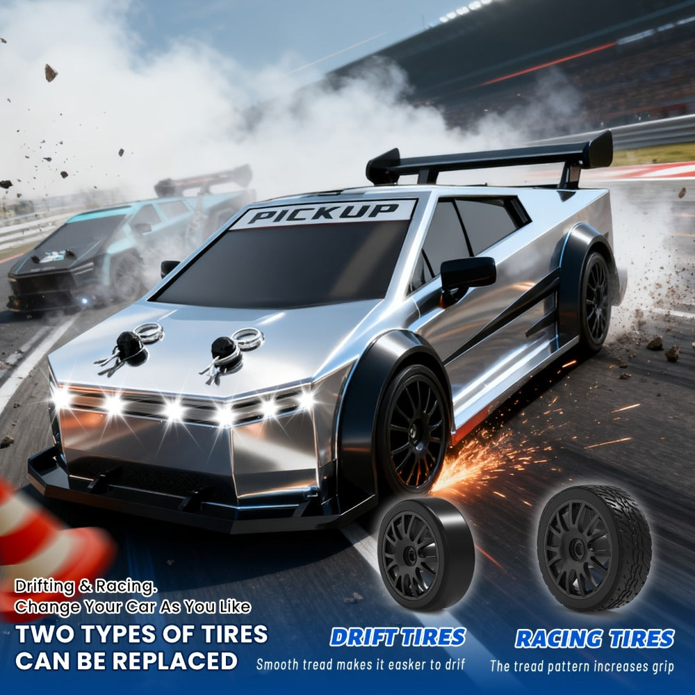 Remote Control Car, DeLorean-Style 1:24 4WD Drift Model with LED Lights, Racing Tires and Two Color Options
