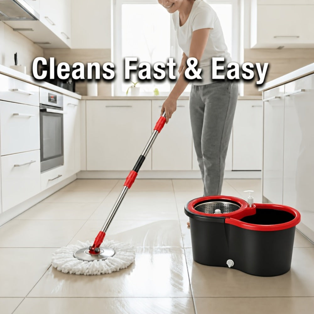 Spin Mop and Bucket Set 360° with 4 Microfiber Mop Heads – Wringer Bucket Floor Cleaning Kit for Hardwood Tile Laminate