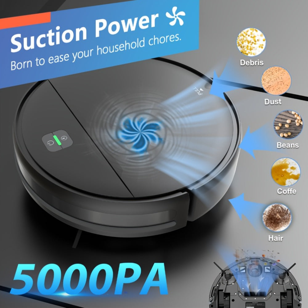 Robot Vacuum Cleaner 5000Pa 3-in-1 Sweep Vacuum Mop with Auto Charging App Voice Control for Entryways, Bedrooms and Living Spaces