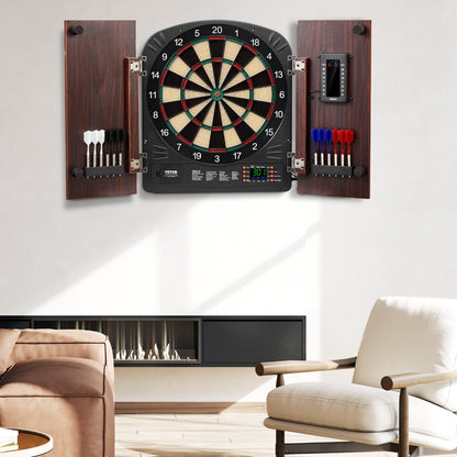 Electronic Dartboard Cabinet Set with LED Scoring – 13.5" Soft Tip, 40 Games 590 Variations, Retro Wood Cabinet, 1-8 Players