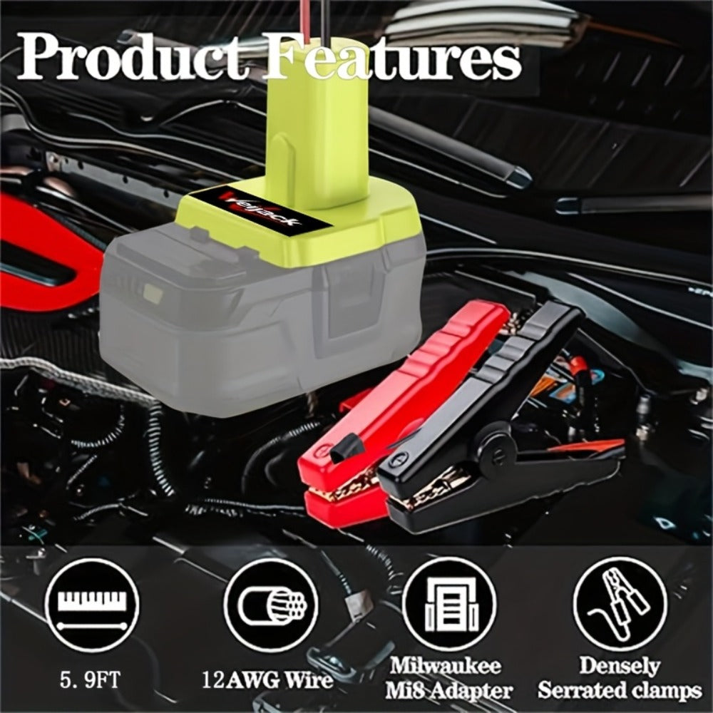 Jumper Cable Clamps Compatible with Ryobi 18V & Dewalt Battery | 5.9ft 12AWG Portable Jump Starter Booster Cables Automotive Battery Jumper