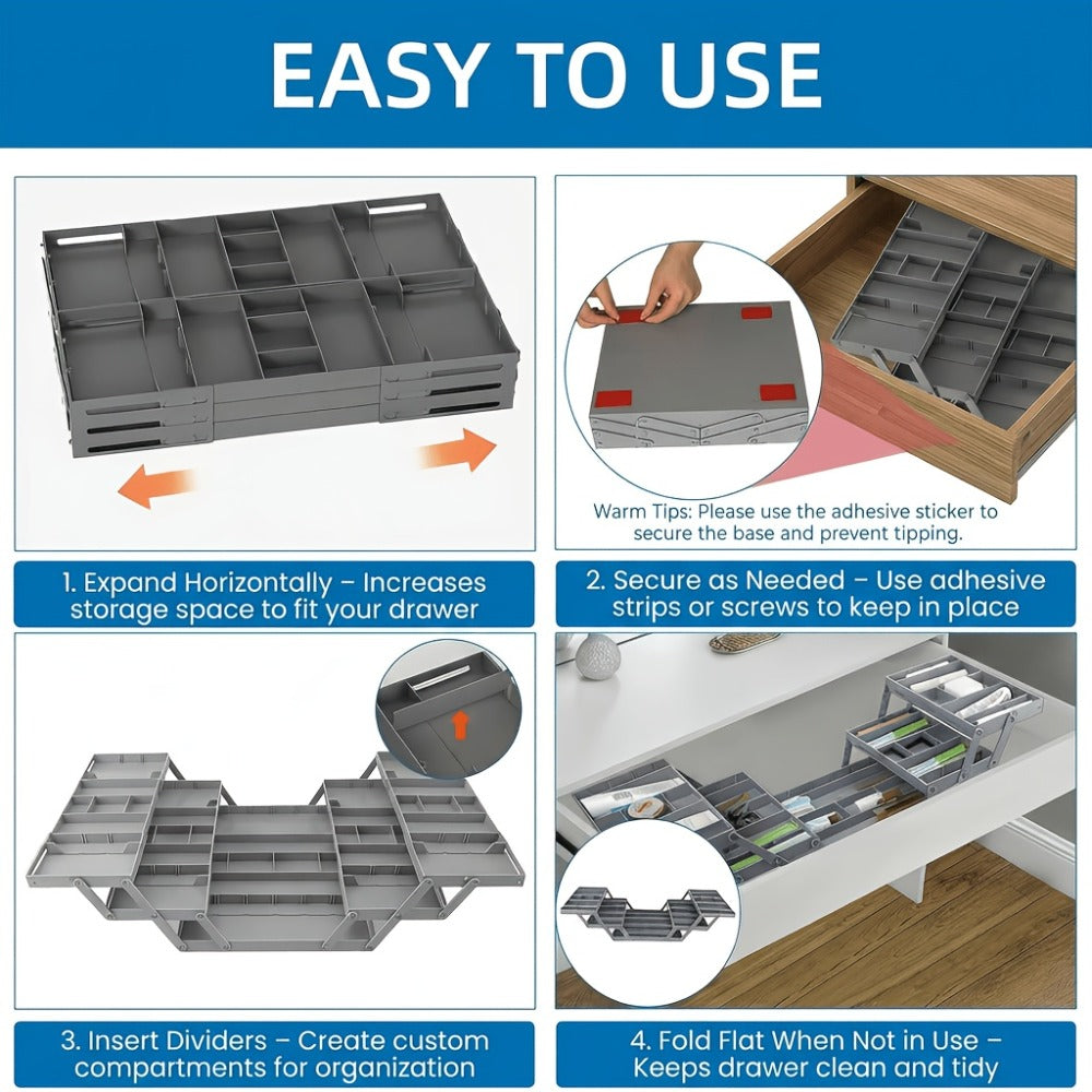 Two-Row Cantilever Drawer Organizer with Two- or Three-Layer Expandable Storage Configurations