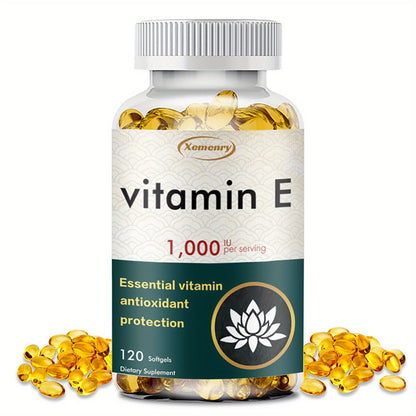 Vitamin E 1000IU Softgels 120 Count High Potency Antioxidant Supplement for Hair, Skin, Nails & Eye Health