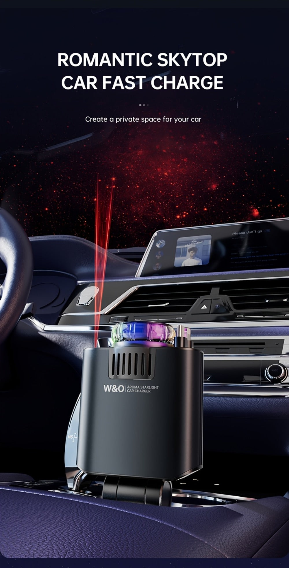 3-in-1 Car Charger, Air Freshener & Starry Sky Ceiling Light – Retractable Type-C & Lightning Cable, Aromatherapy Perfume