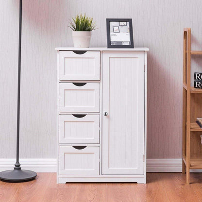 Bathroom Floor Cabinet with 4 Drawers & Cupboard, Side Storage Organizer with 2 Open shown in the main product view