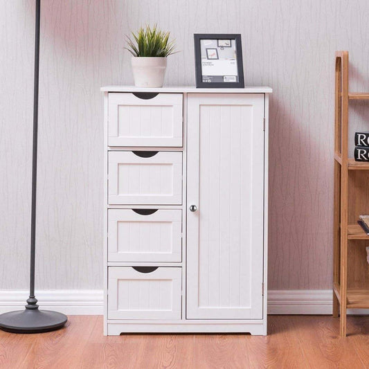 Bathroom Floor Cabinet with 4 Drawers & Cupboard, Side Storage Organizer with 2 Open shown in the main product view